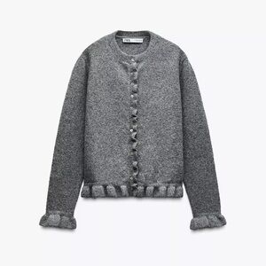 Zara Ruffle Knit Sweater in Grey